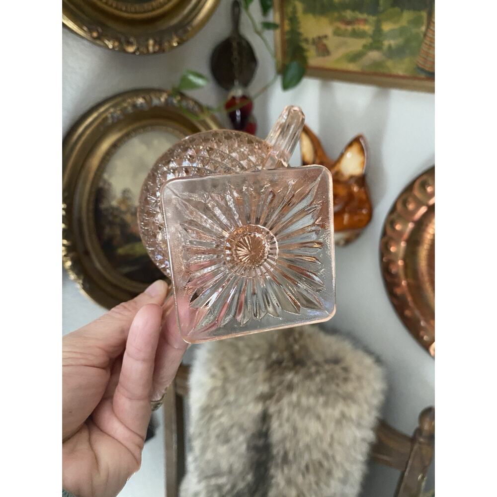 Vintage Pink Glass Sugar Bowl ‘Miss America’ Anchor Hocking Diamond Pattern - Picture 2 of 6